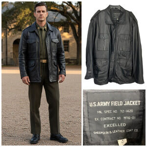 Vintage 1970's Excelled U.S. Army Leather Field Jacket 72-1420 Sz LT Vietnam Era